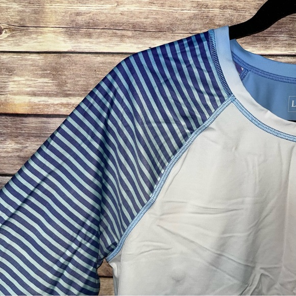 L.L. Bean Blue Gray Swim Rash Guard Size Large Stripe Tie Dye C3 - Picture 3 of 4